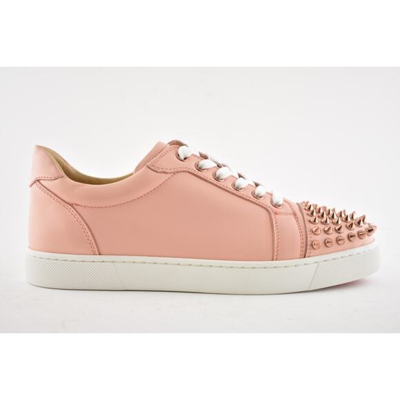 Christian Louboutin Vieira Spikes Pink Jupon Leather Flat Low Top Sneakers 34 - Picture 2 of 12